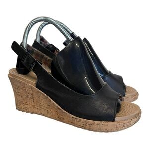 CROCS A-Leigh Black Leather Cork Wedge Slingbacks Sandals Size‎ 8